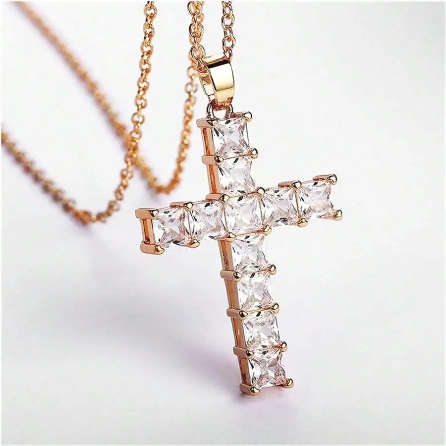 Multi-Color Crystal Jesus Cross Pendant Necklace