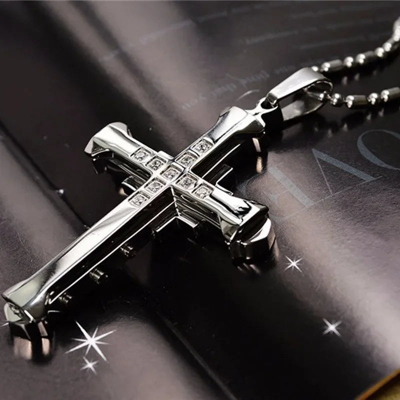 Crystal Cross Jesus Pendant Necklace