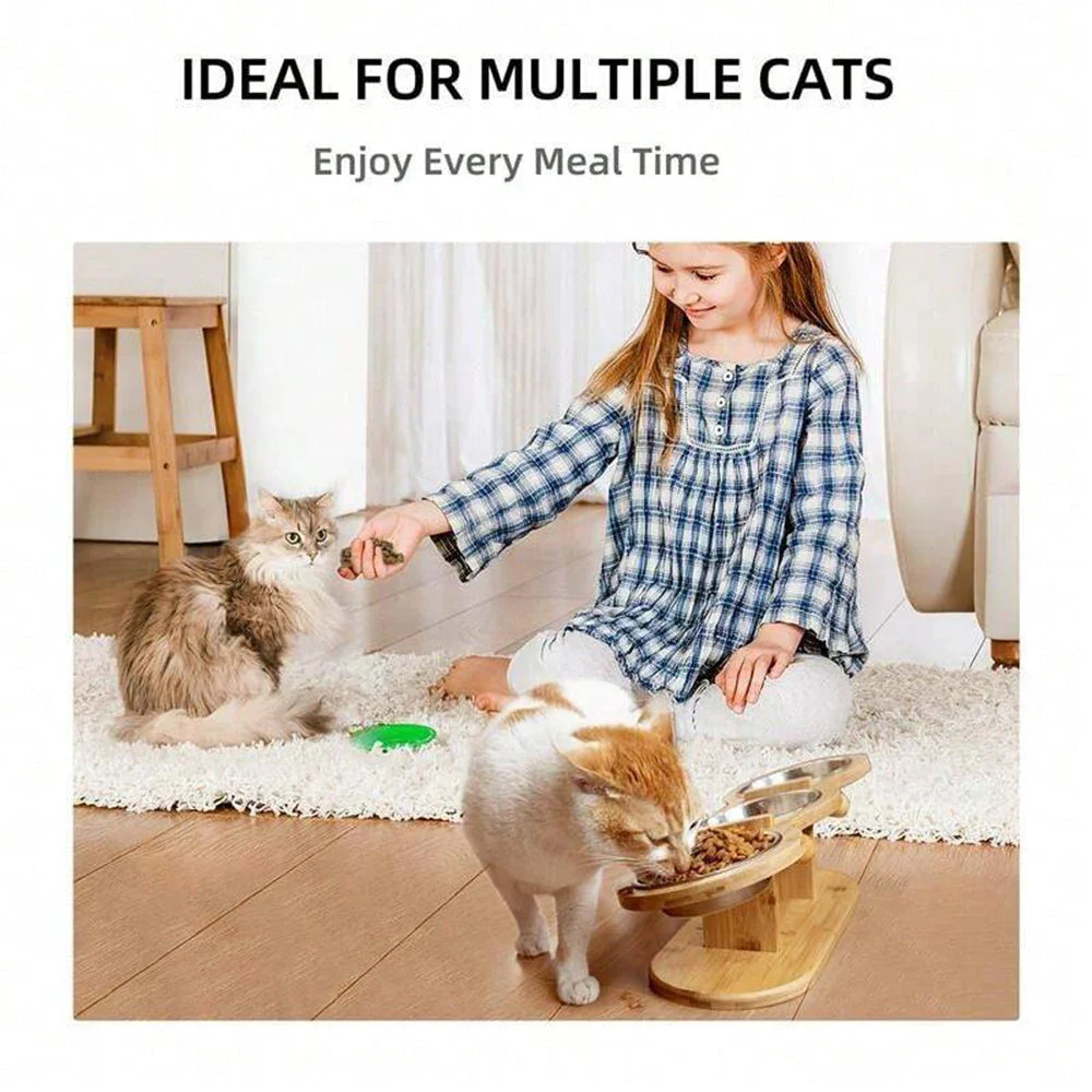Cat 3 in 1 Wood Bracket Food Bowl