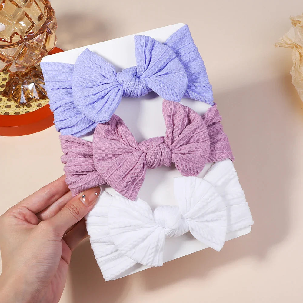 Girls Cable Knit Turban Bows Headband