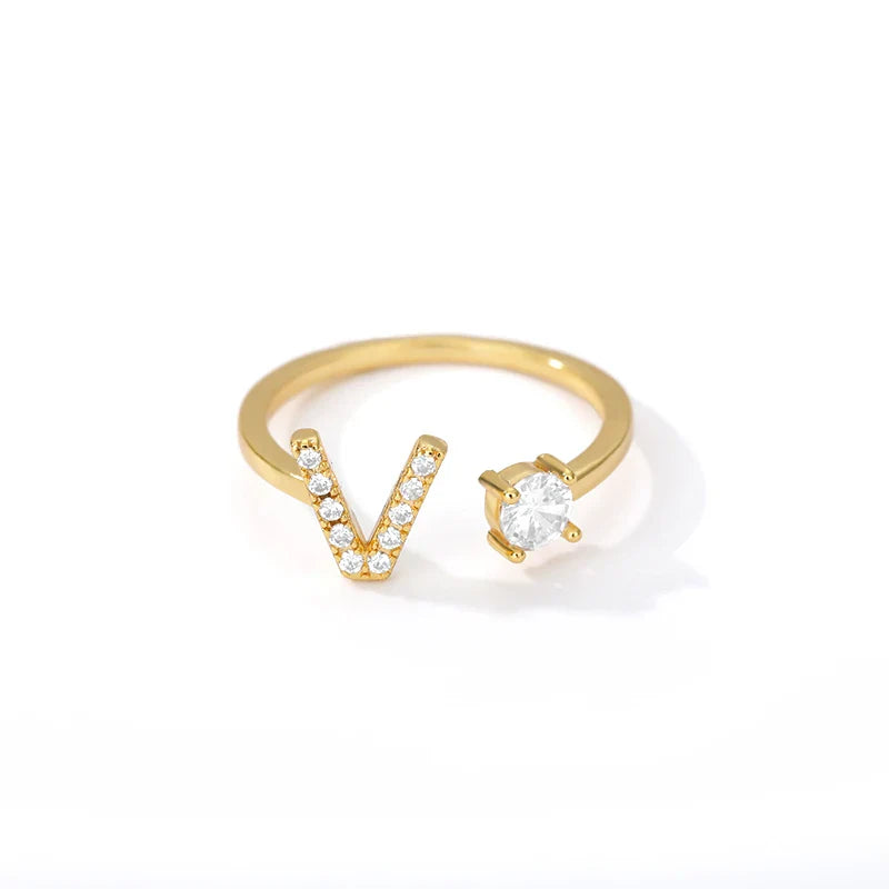 Adjustable Zircon Initial Letter Ring – A–Z
