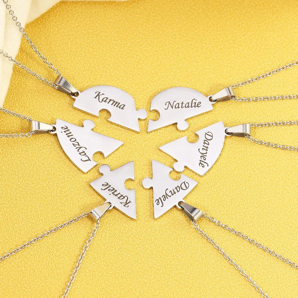 Custom Name Puzzled Heart Pendant Necklace
