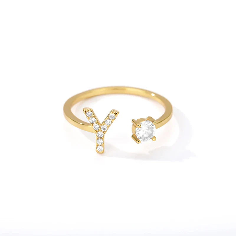 Adjustable Zircon Initial Letter Ring – A–Z