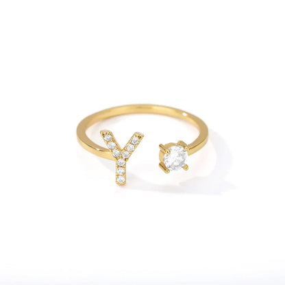 Adjustable Zircon Initial Letter Ring – A–Z