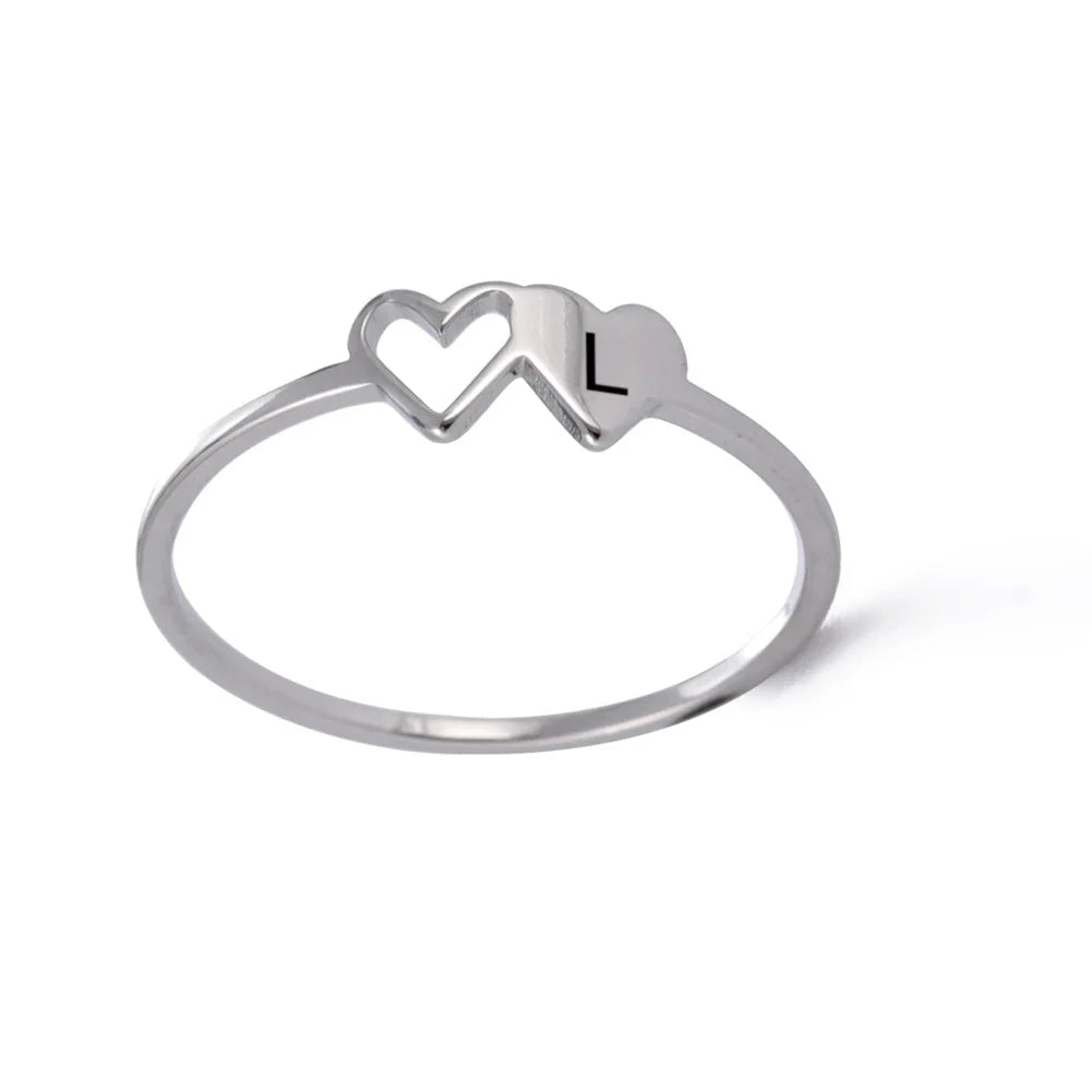 A–Z Double Heart Initial Ring – Stainless Steel