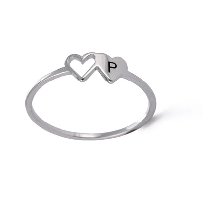 A–Z Double Heart Initial Ring – Stainless Steel