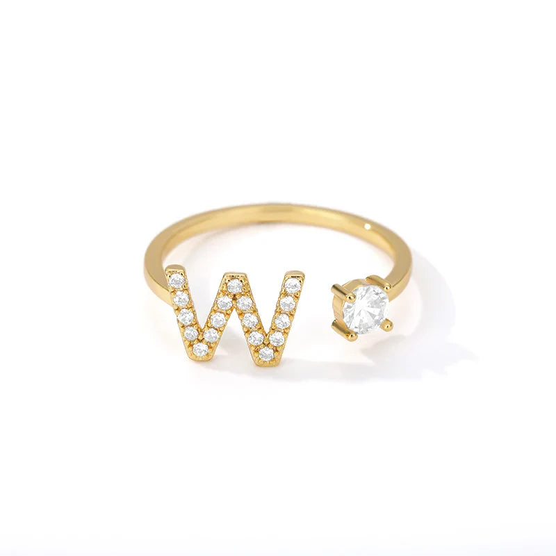 Adjustable Zircon Initial Letter Ring – A–Z