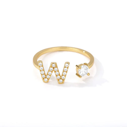 Adjustable Zircon Initial Letter Ring – A–Z