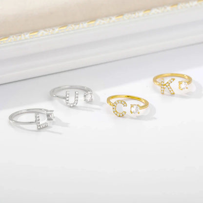 Adjustable Zircon Initial Letter Ring – A–Z