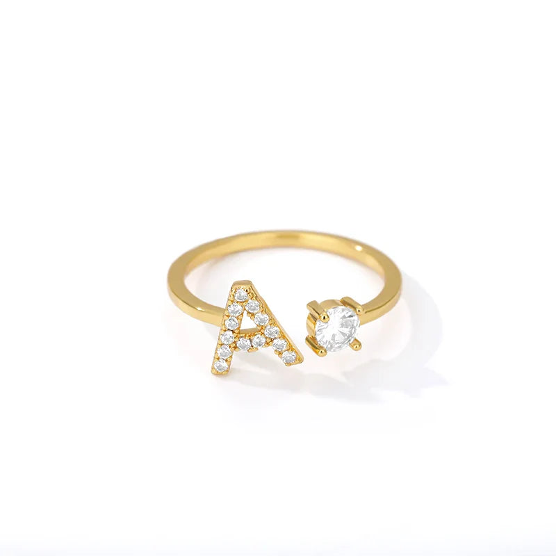 Adjustable Zircon Initial Letter Ring – A–Z