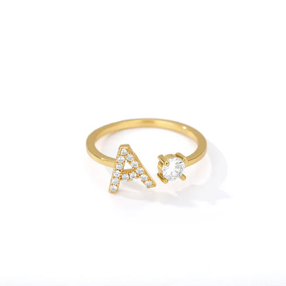Adjustable Zircon Initial Letter Ring – A–Z