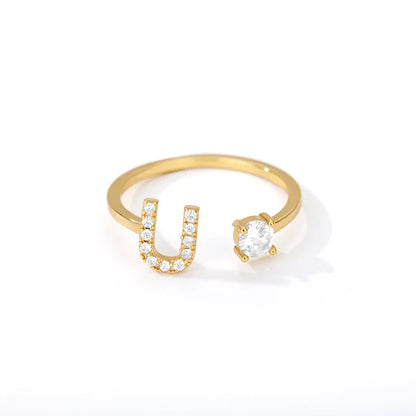 Adjustable Zircon Initial Letter Ring – A–Z