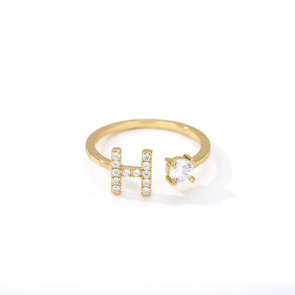 Adjustable Zircon Initial Letter Ring – A–Z