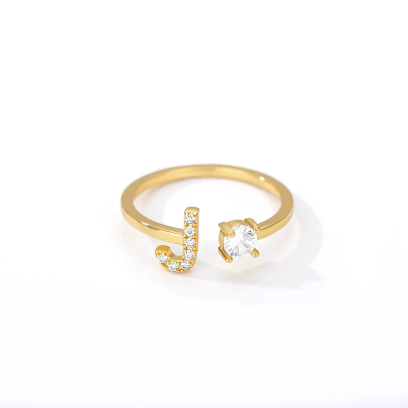 Adjustable Zircon Initial Letter Ring – A–Z