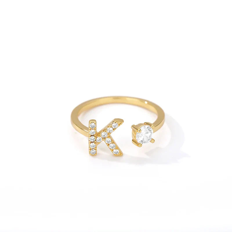 Adjustable Zircon Initial Letter Ring – A–Z