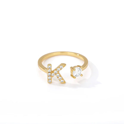 Adjustable Zircon Initial Letter Ring – A–Z
