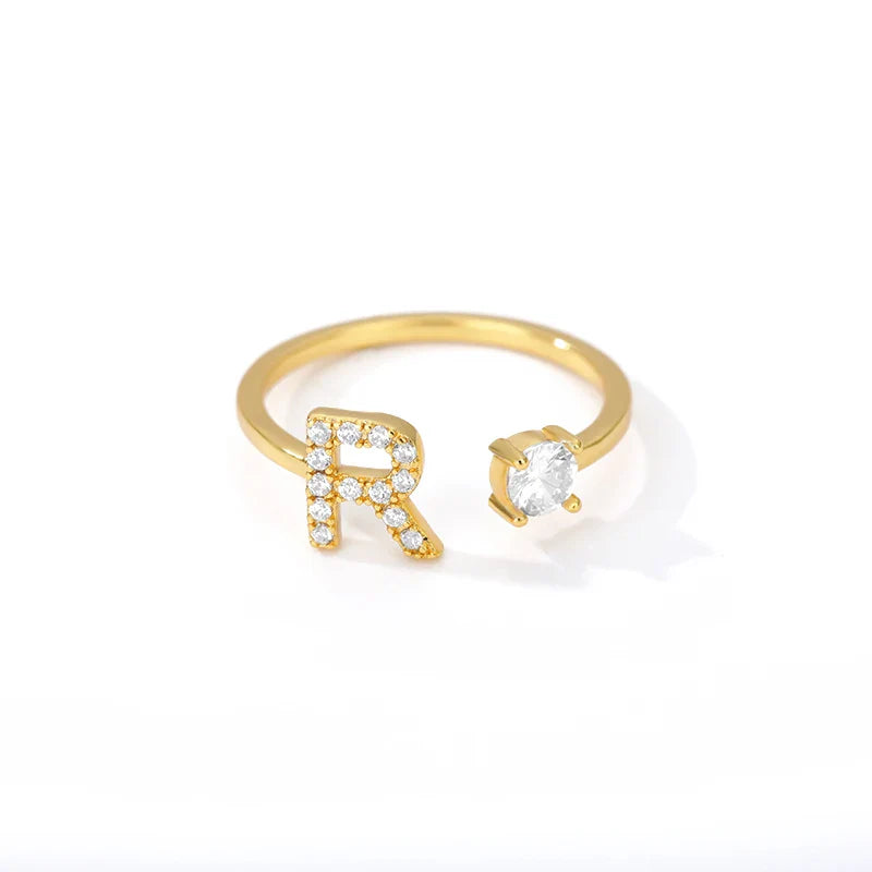 Adjustable Zircon Initial Letter Ring – A–Z