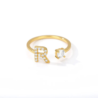 Adjustable Zircon Initial Letter Ring – A–Z