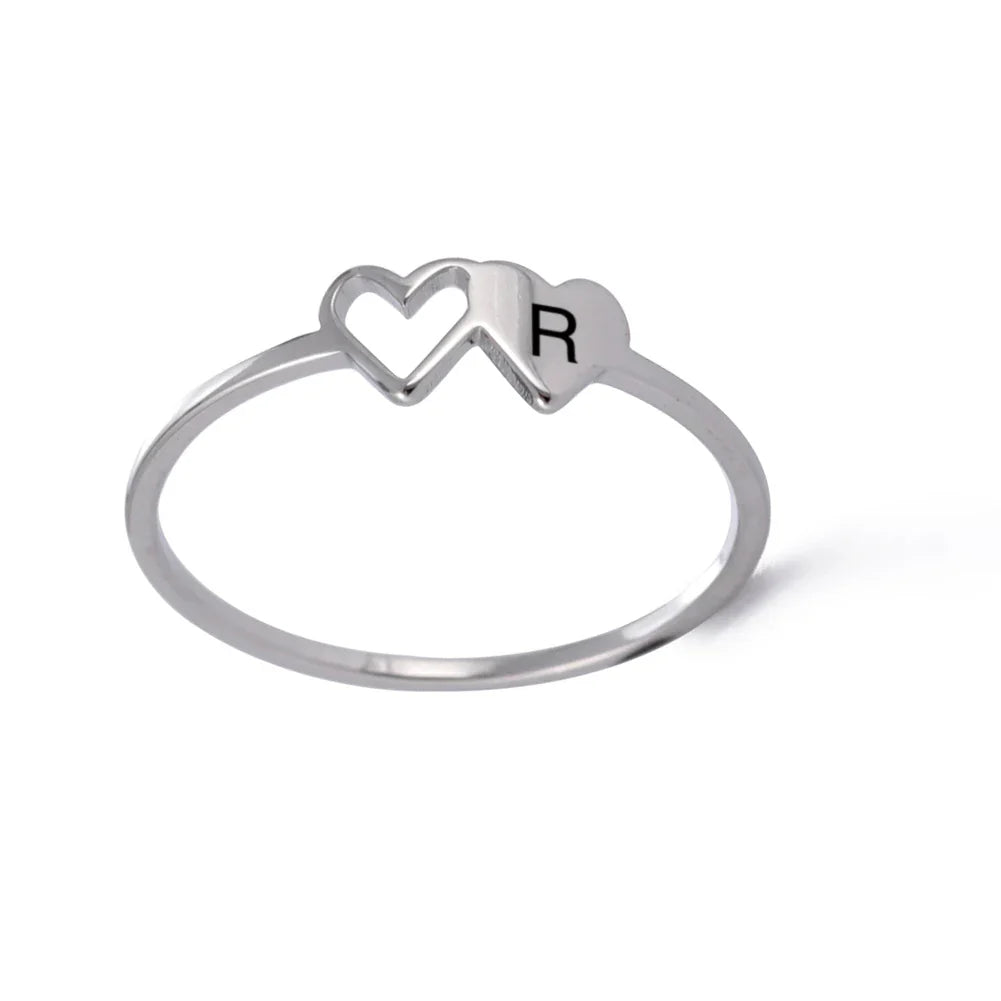 A–Z Double Heart Initial Ring – Stainless Steel