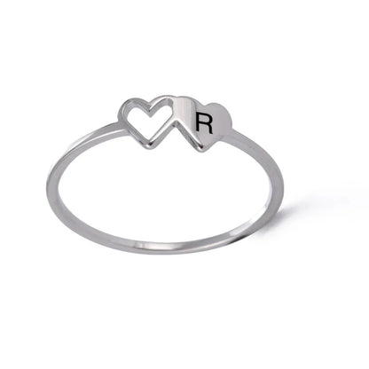 A–Z Double Heart Initial Ring – Stainless Steel