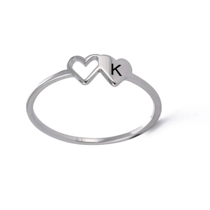 A–Z Double Heart Initial Ring – Stainless Steel