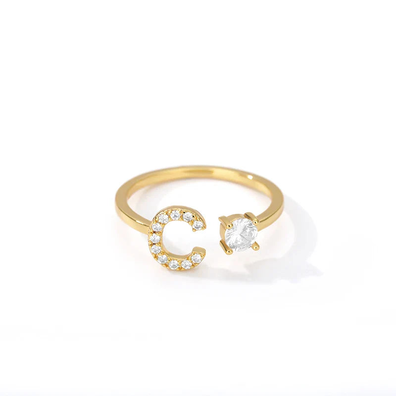 Adjustable Zircon Initial Letter Ring – A–Z
