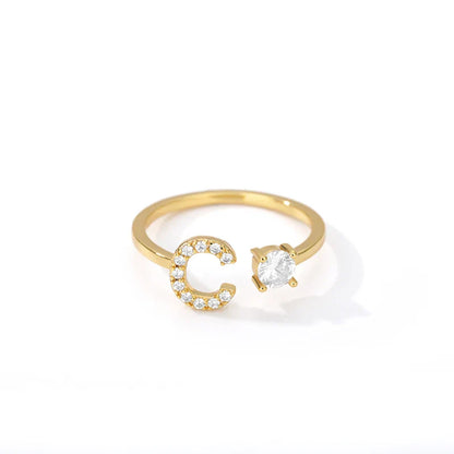 Adjustable Zircon Initial Letter Ring – A–Z