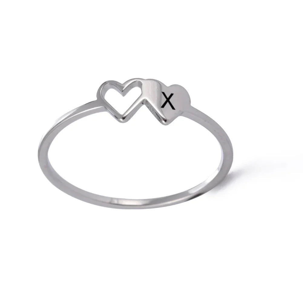 A–Z Double Heart Initial Ring – Stainless Steel