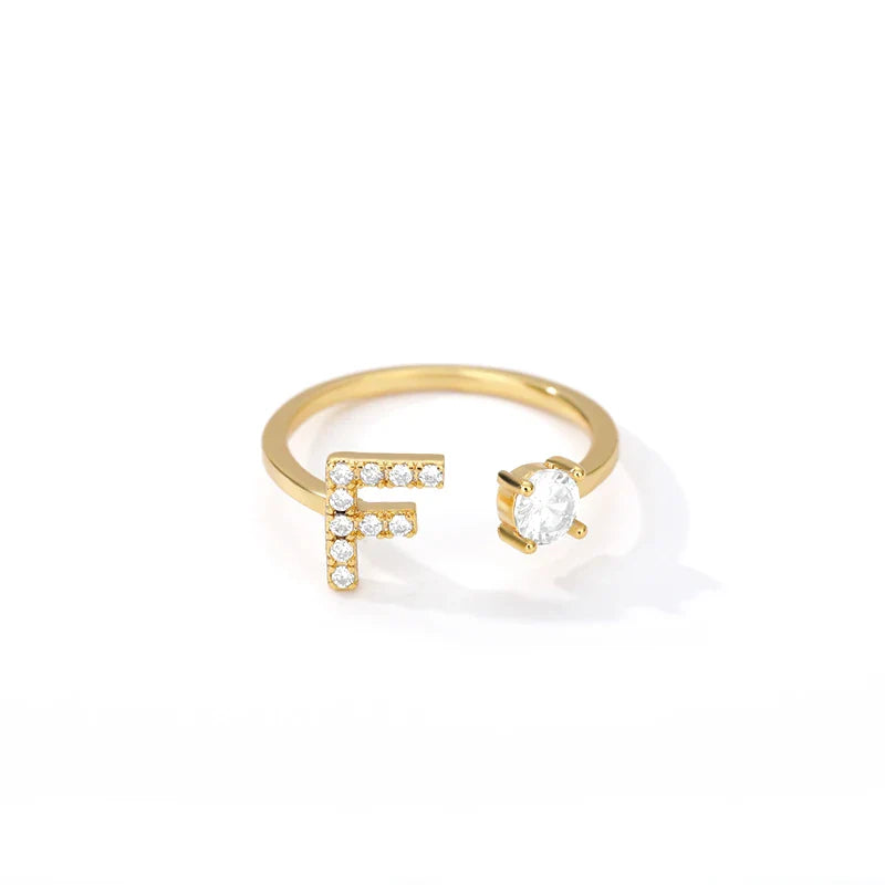 Adjustable Zircon Initial Letter Ring – A–Z