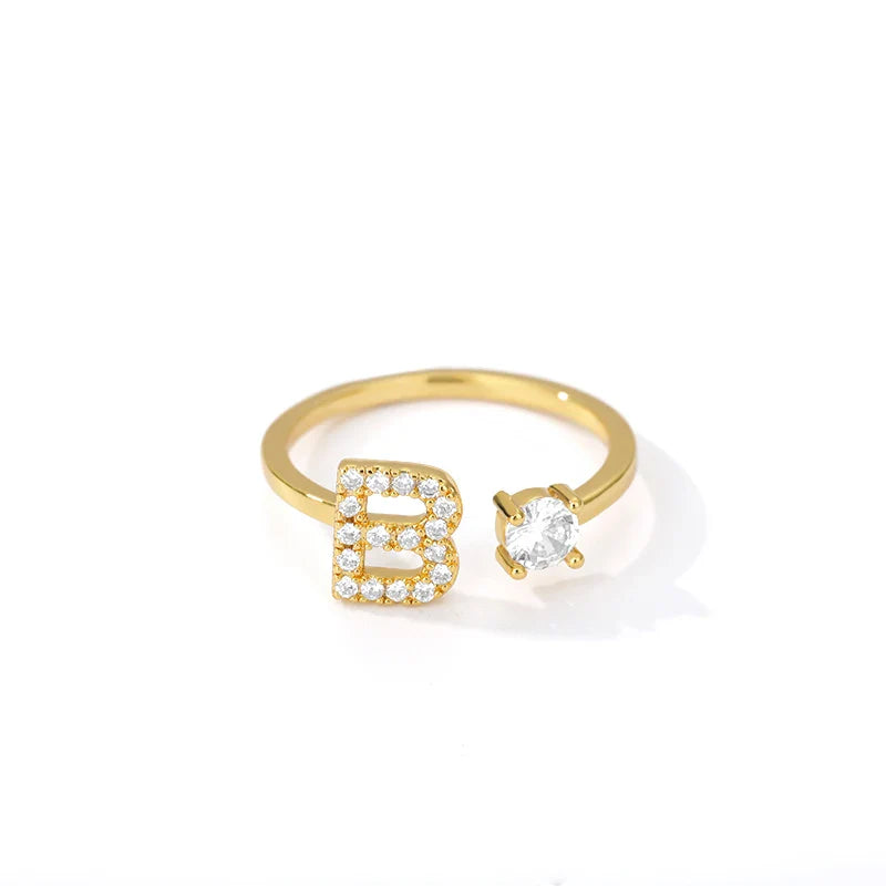 Adjustable Zircon Initial Letter Ring – A–Z