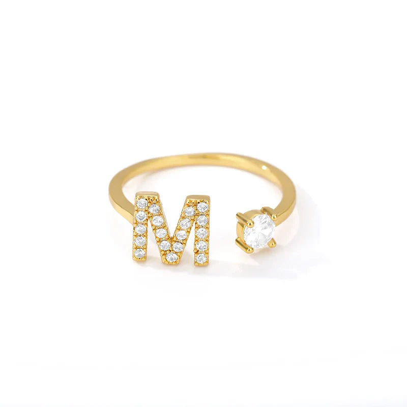 Adjustable Zircon Initial Letter Ring – A–Z