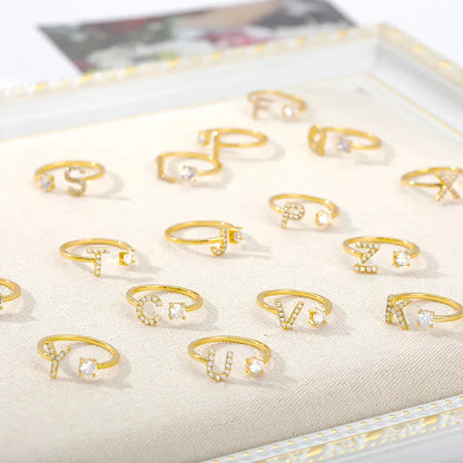 Adjustable Zircon Initial Letter Ring – A–Z