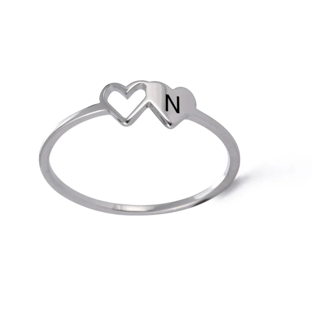 A–Z Double Heart Initial Ring – Stainless Steel