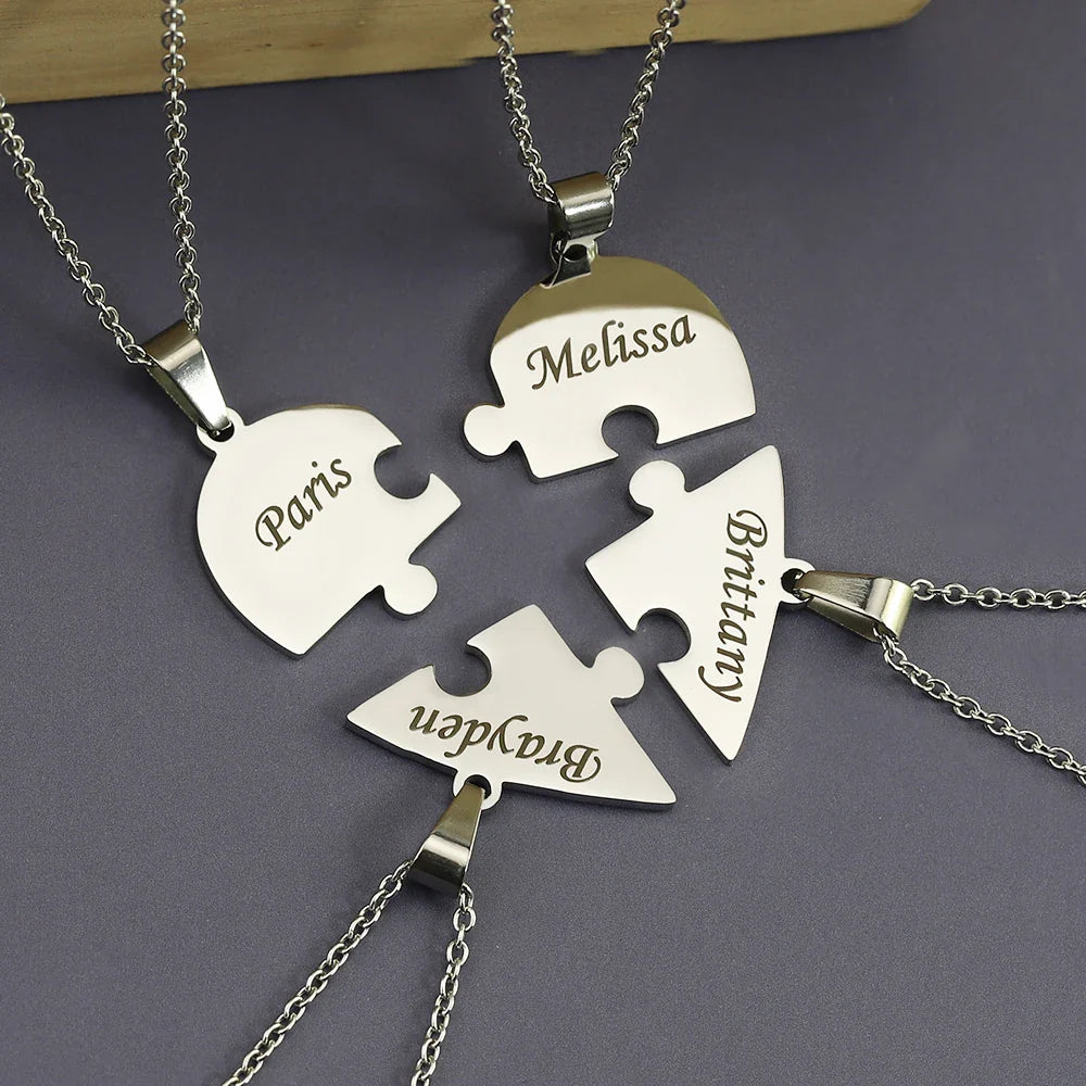 Custom Name Puzzled Heart Pendant Necklace