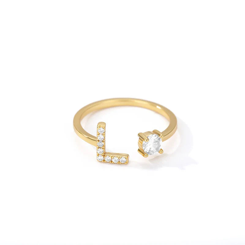 Adjustable Zircon Initial Letter Ring – A–Z