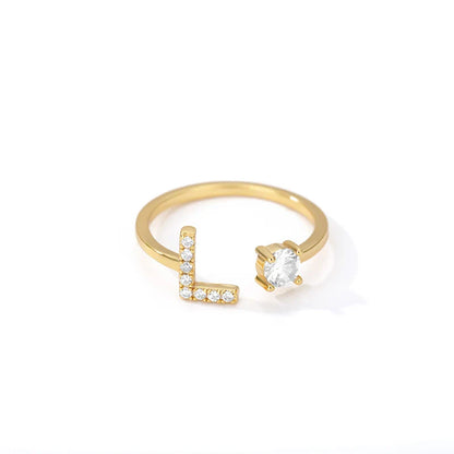 Adjustable Zircon Initial Letter Ring – A–Z