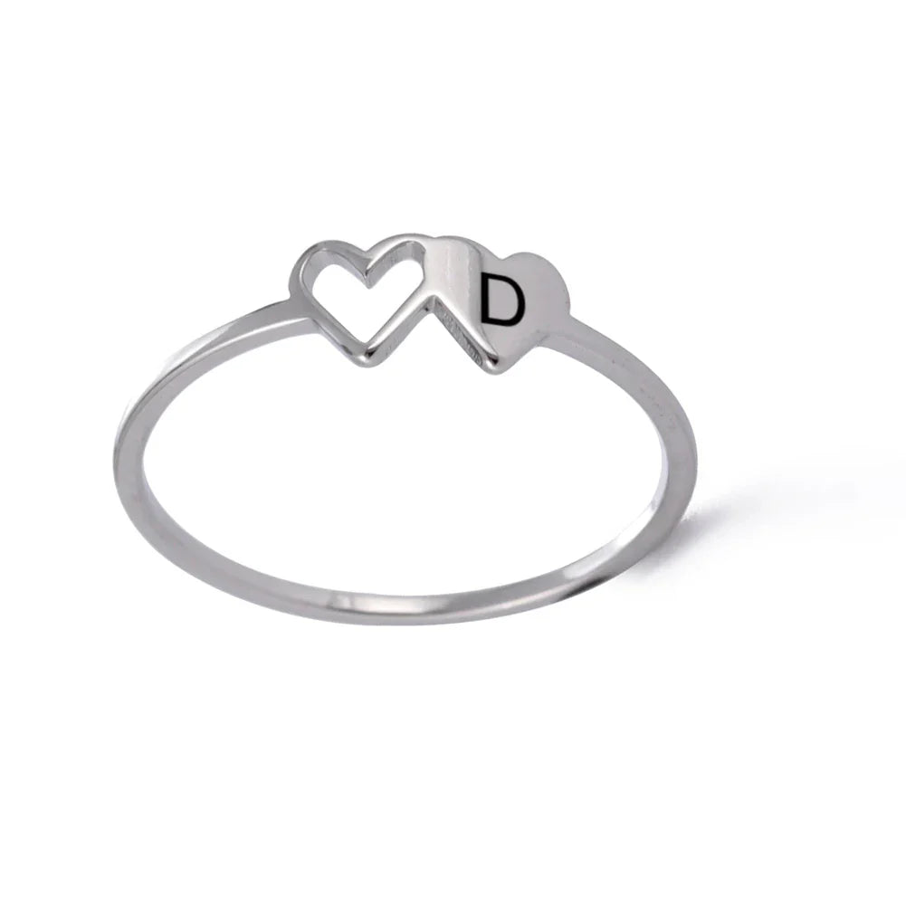 A–Z Double Heart Initial Ring – Stainless Steel