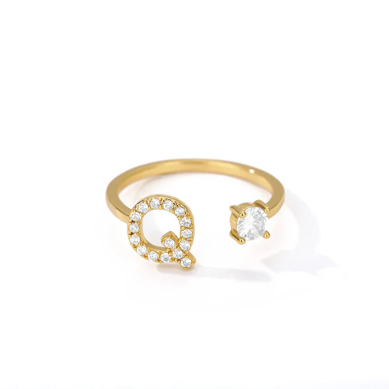 Adjustable Zircon Initial Letter Ring – A–Z