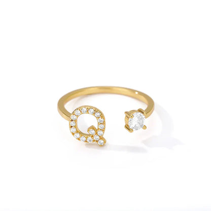 Adjustable Zircon Initial Letter Ring – A–Z
