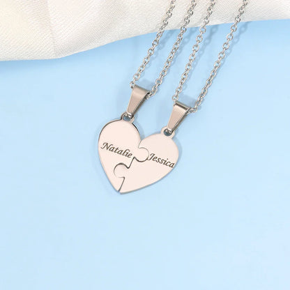 Custom Name Puzzled Heart Pendant Necklace