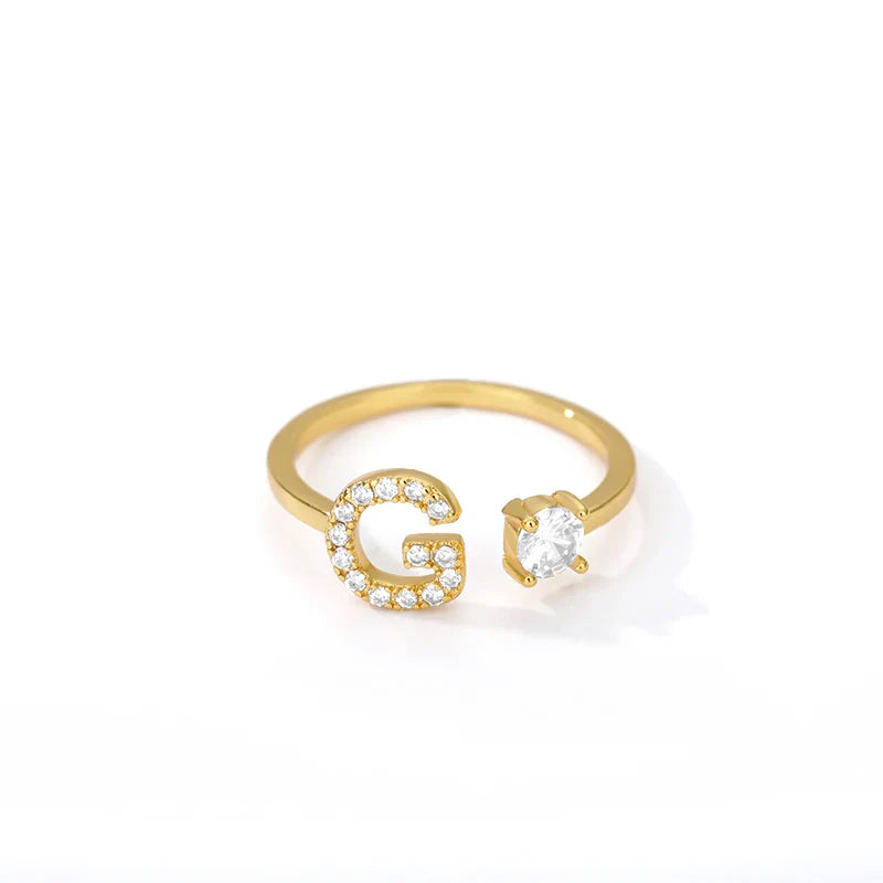 Adjustable Zircon Initial Letter Ring – A–Z