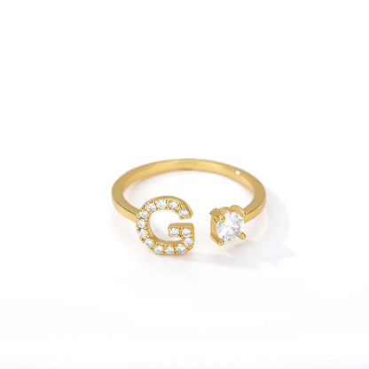 Adjustable Zircon Initial Letter Ring – A–Z