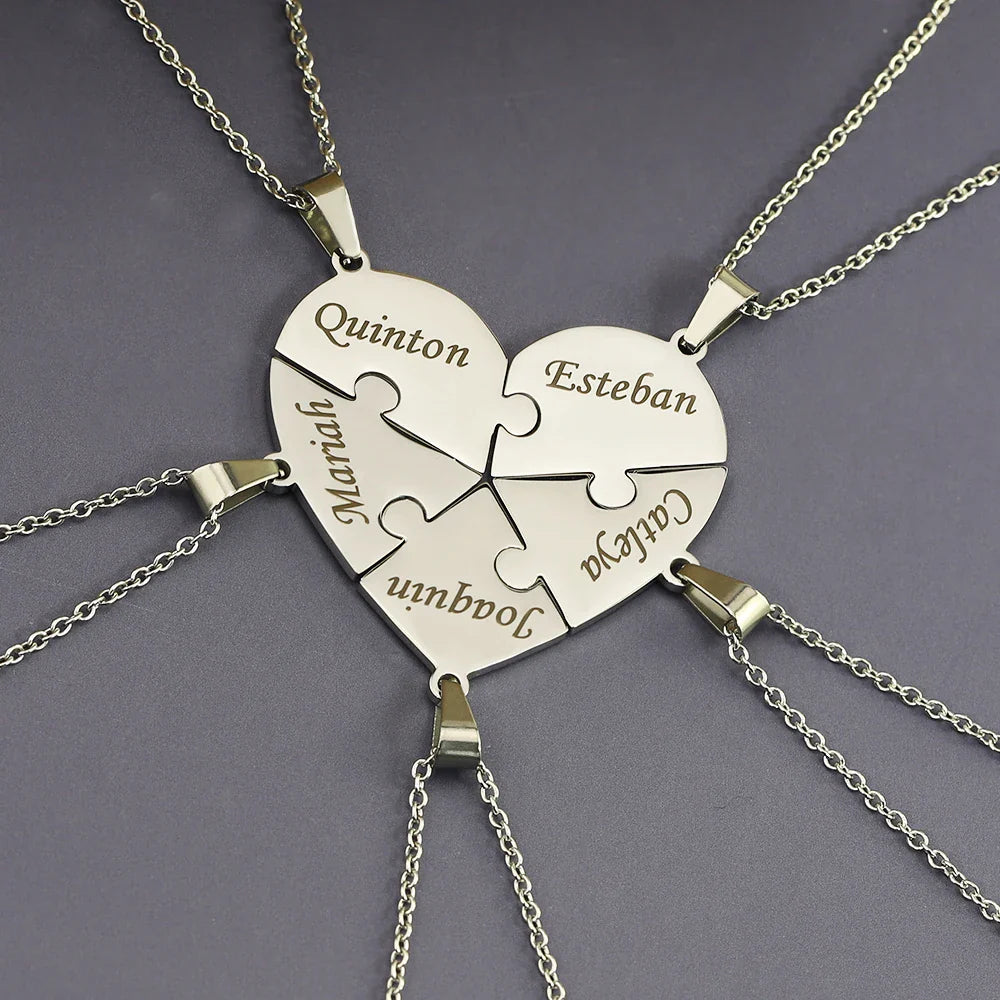 Custom Name Puzzled Heart Pendant Necklace