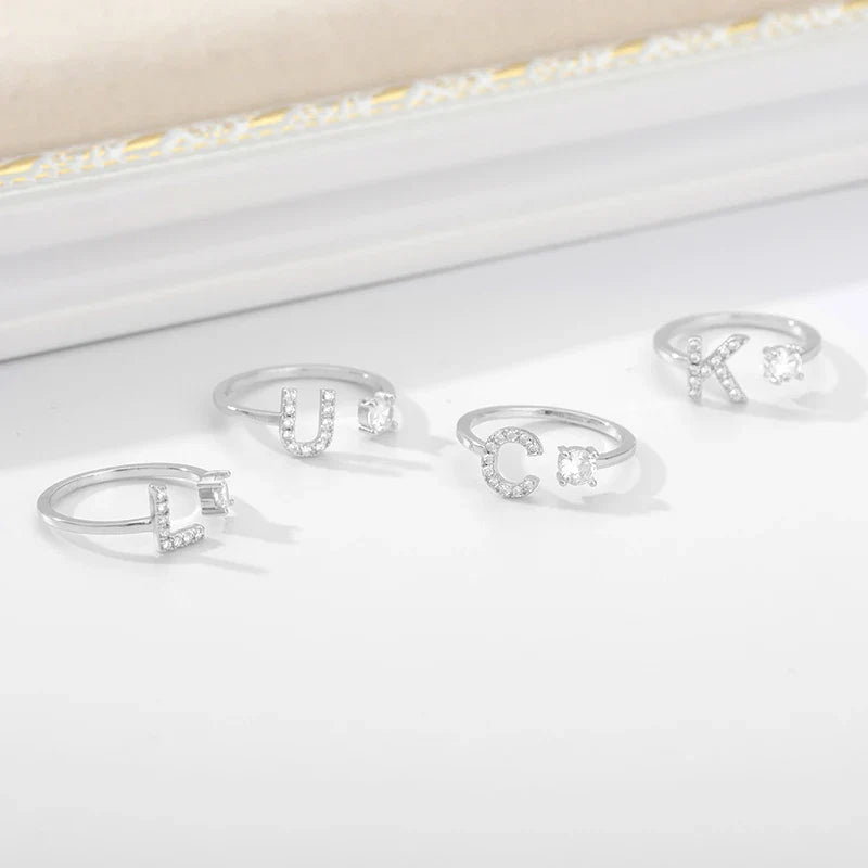 Adjustable Zircon Initial Letter Ring – A–Z
