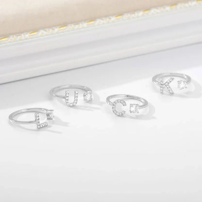 Adjustable Zircon Initial Letter Ring – A–Z