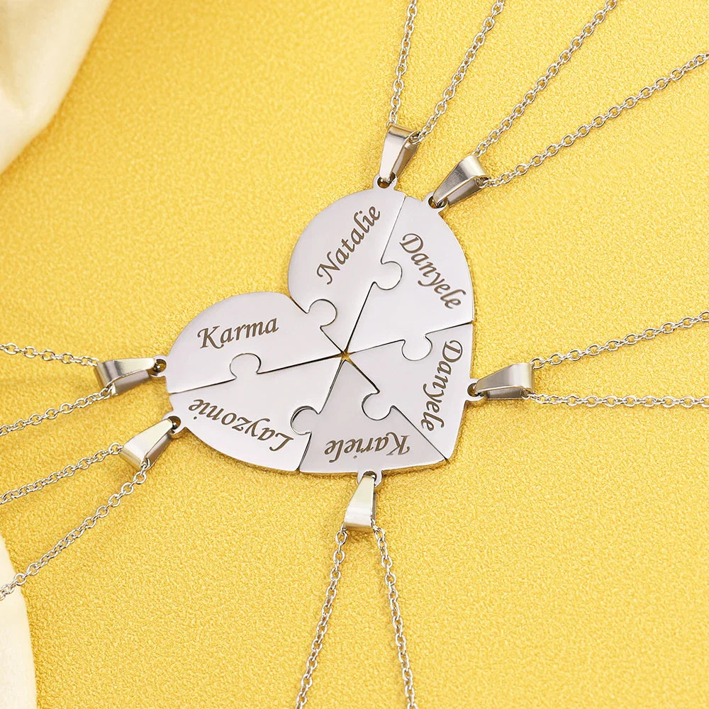 Custom Name Puzzled Heart Pendant Necklace