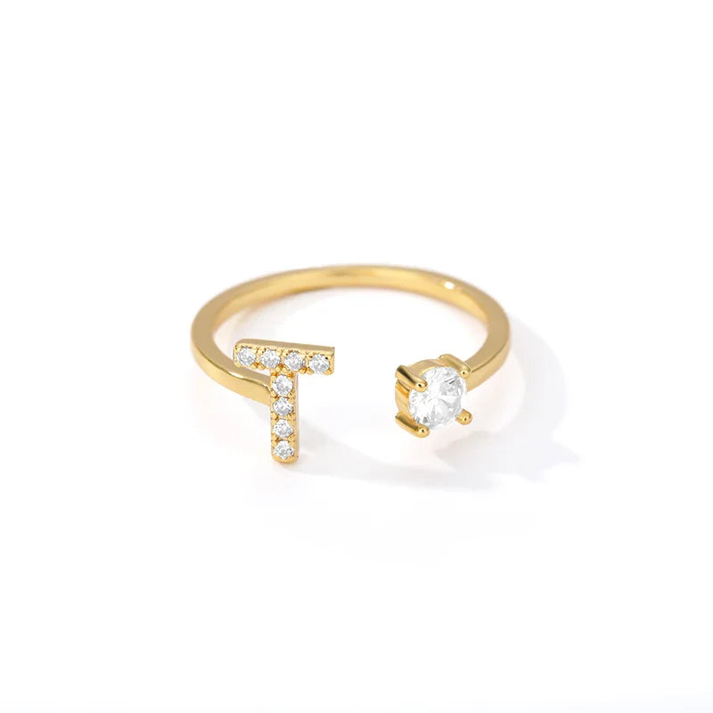 Adjustable Zircon Initial Letter Ring – A–Z