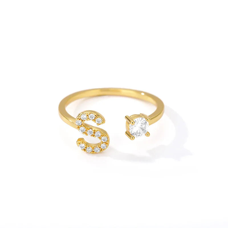 Adjustable Zircon Initial Letter Ring – A–Z