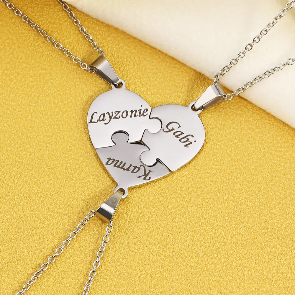 Custom Name Puzzled Heart Pendant Necklace