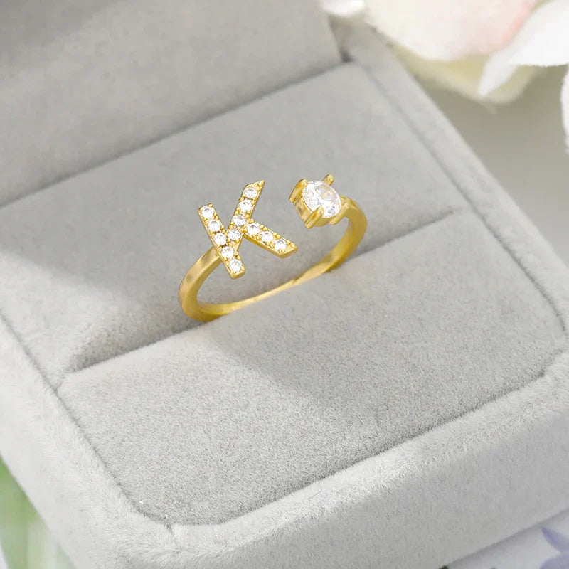 Adjustable Zircon Initial Letter Ring – A–Z
